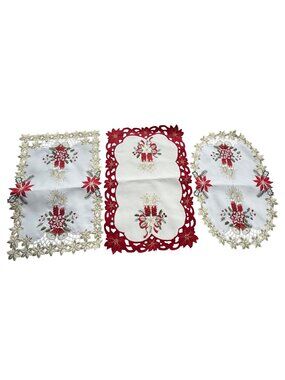 Set of 3 Festive Embroidered Designs Christmas Holiday Placemats Table Linen